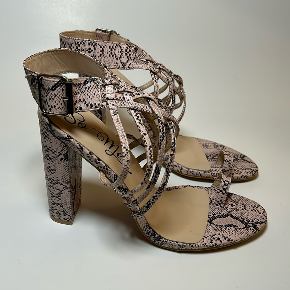 Light Pink Faux Snake Skin Ankle Strap Heels